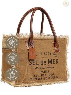 Canvas Tote Bag with Leather Strap French Inspired Handbag